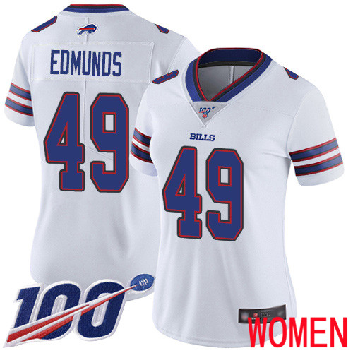 Women Buffalo Bills #49 Tremaine Edmunds White Vapor Untouchable Limited Player 100th Season NFL Jersey